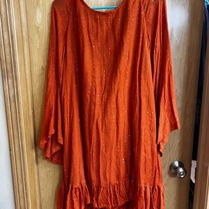 Orange Flowy Dress with Ruffle Hem